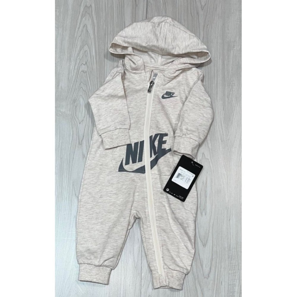 Nike one piece romper jumpsuit 6m gray black swoosh NWT